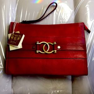 Pratesi Firenze Red Leather Large Wristlet New